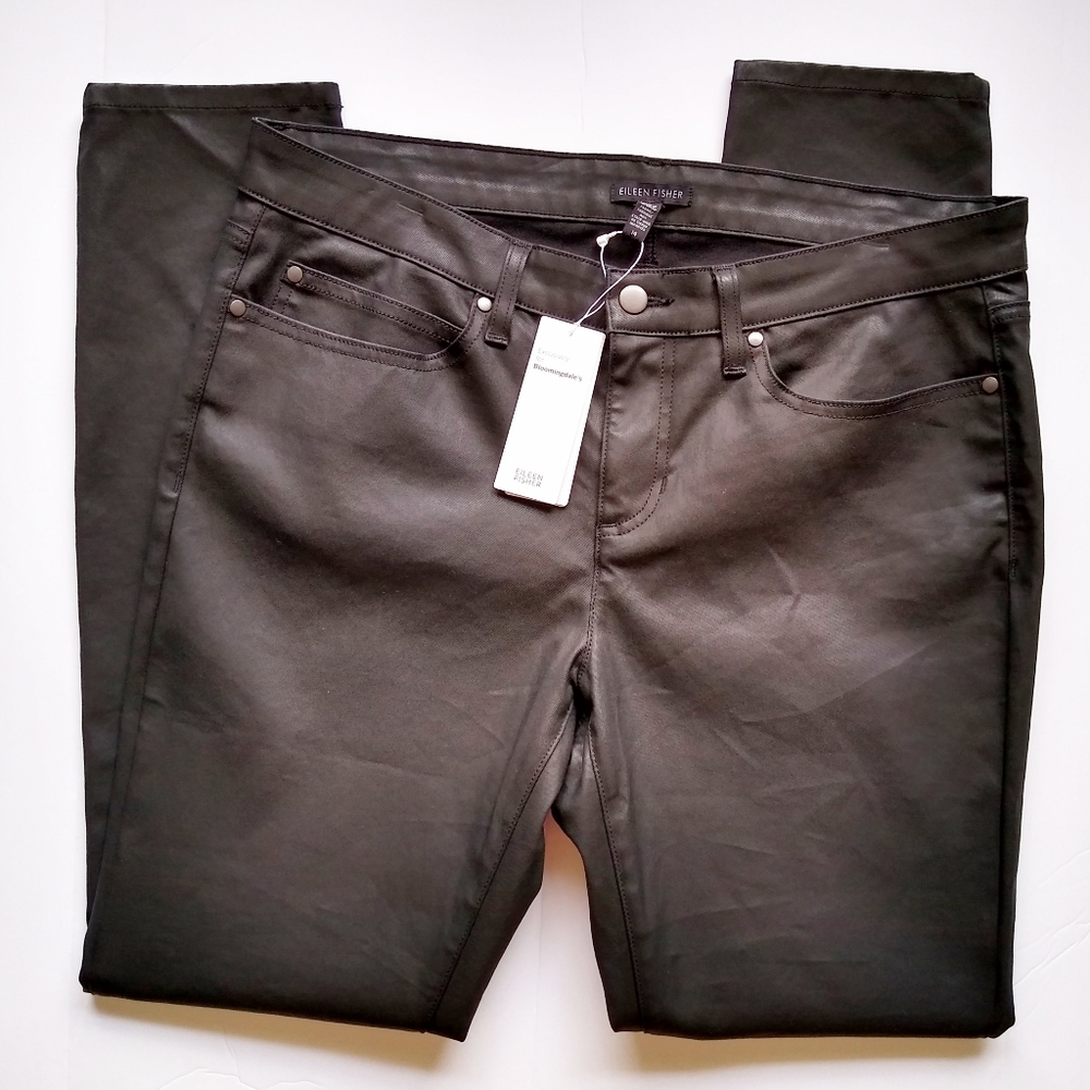 Eileen Fisher cotton waxed black skinny jeans 14